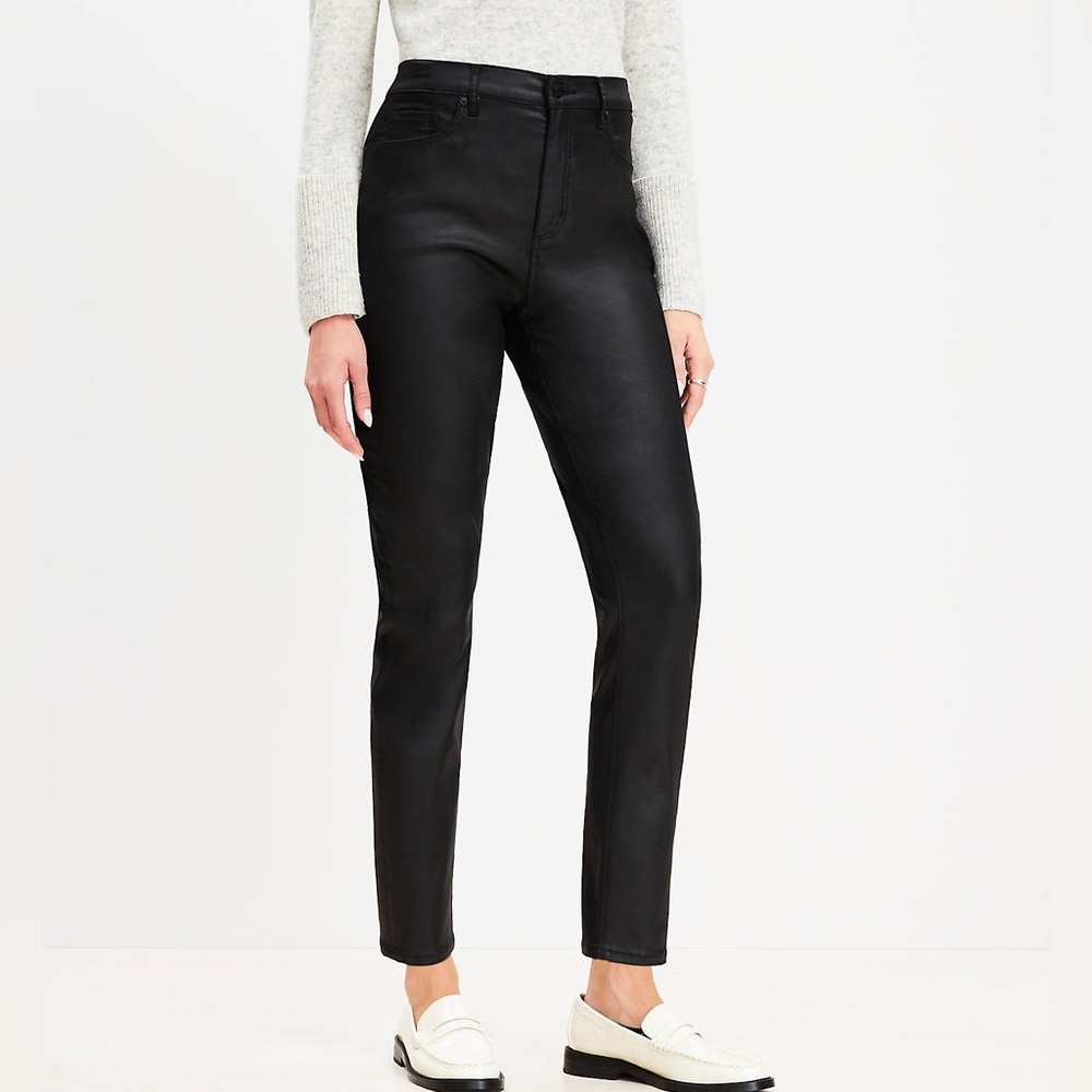 LOFT Size 29/8 Black Coated High Rise Skinny Denim Slim Pocket Jeans NWOT